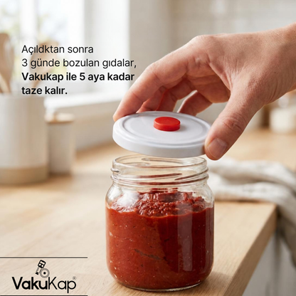 VakuKap - Mekanik Cam Kavanoz Vakumlama Seti (Vakum Pompası + Valfli Kapak)