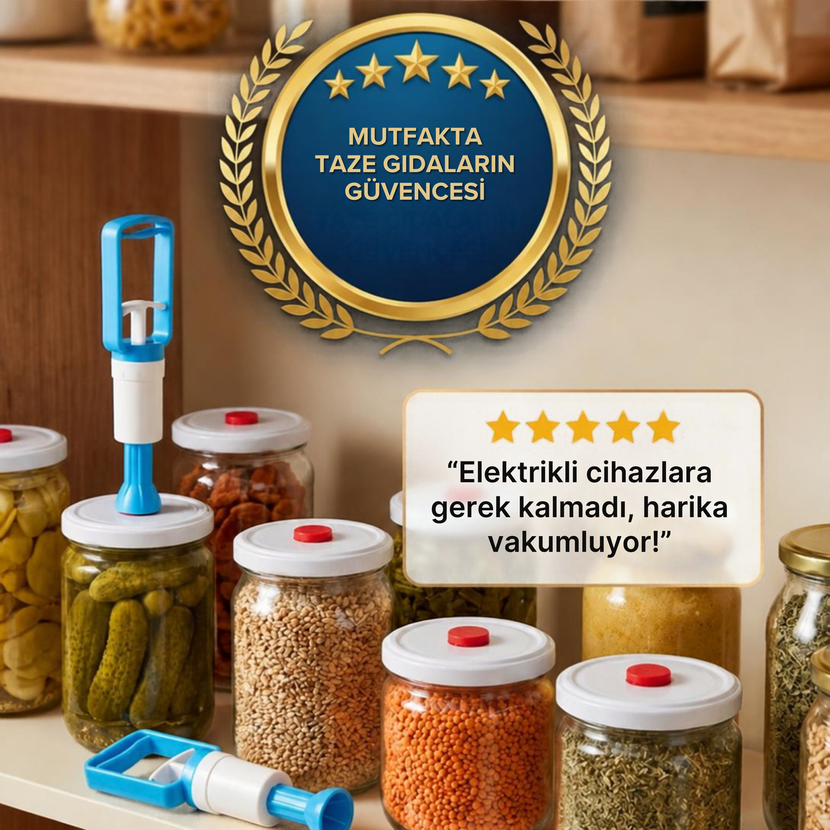 VakuKap - Mekanik Cam Kavanoz Vakumlama Seti (Vakum Pompası + Valfli Kapak)